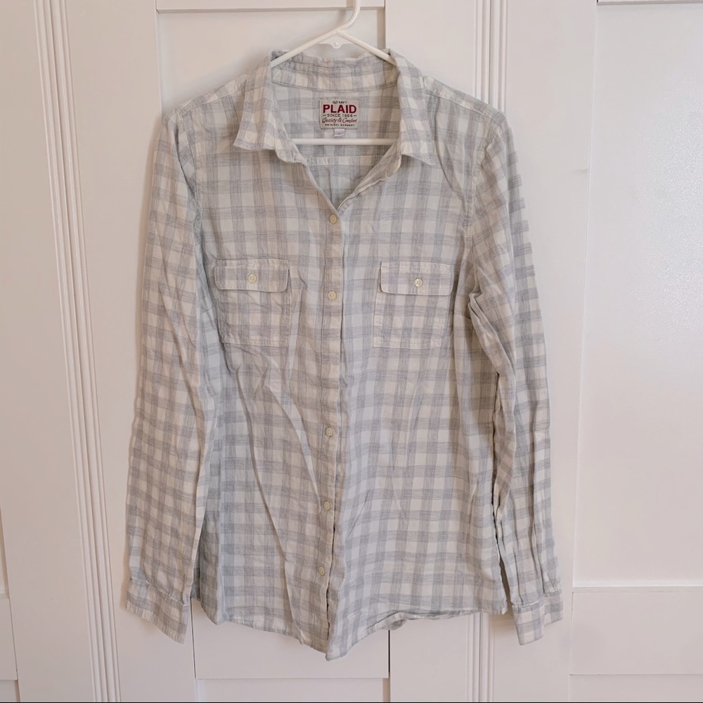 Old Navy | Women’s Gray & White Plaid Shirt L Tall